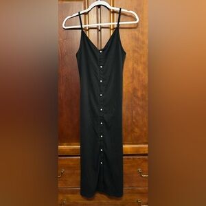 Aerie Black Button-Down Spaghetti Strap Midi Ribbed Dress Medium